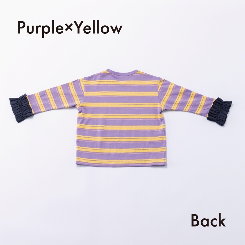 日本伊努伊努 荷葉袖拼接條紋T 大人款 3色