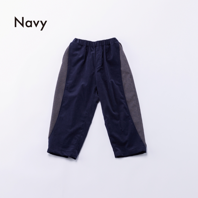 日本伊努伊努 拚格紋圓弧燈心絨寬褲 大人款 3色