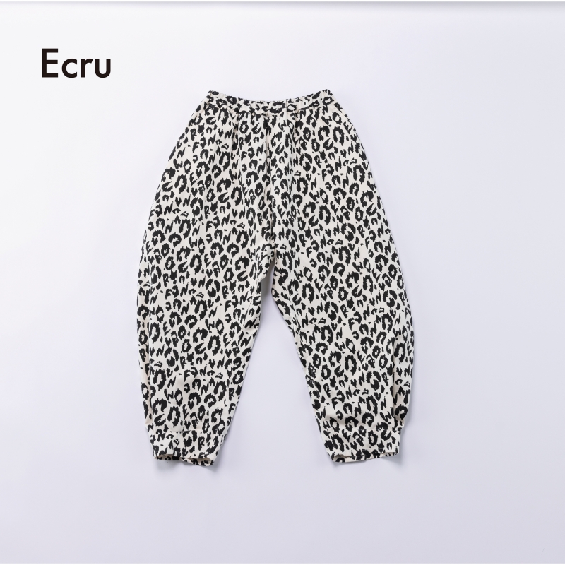 日本伊努伊努 下襬抓褶豹紋弧形寬褲 大人款 3色