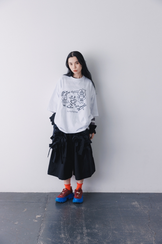 日本伊努伊努 塗鴉感尖角氣球寬褲 大人款 2色