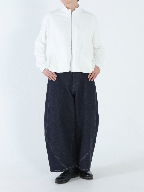 日本奶奶家 棉牛仔立體弧線寬褲