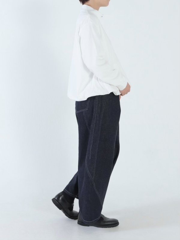 日本奶奶家 棉牛仔立體弧線寬褲