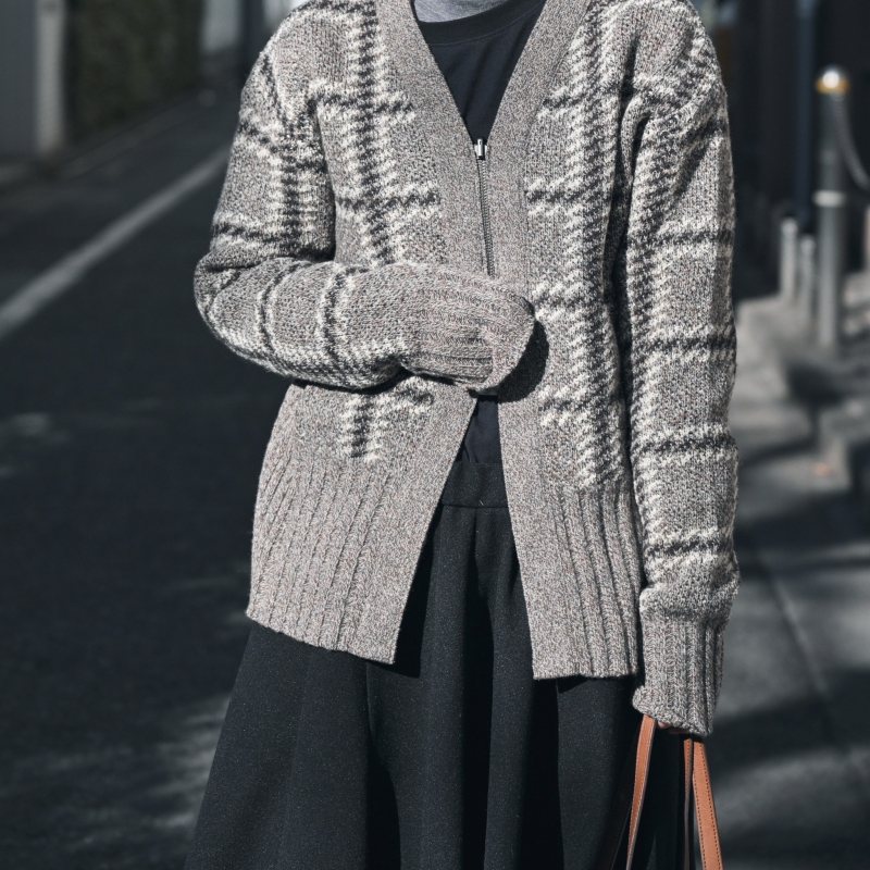 日本ENSW NEPP CHECK DOUBLE FACED ZIP CADIGAN