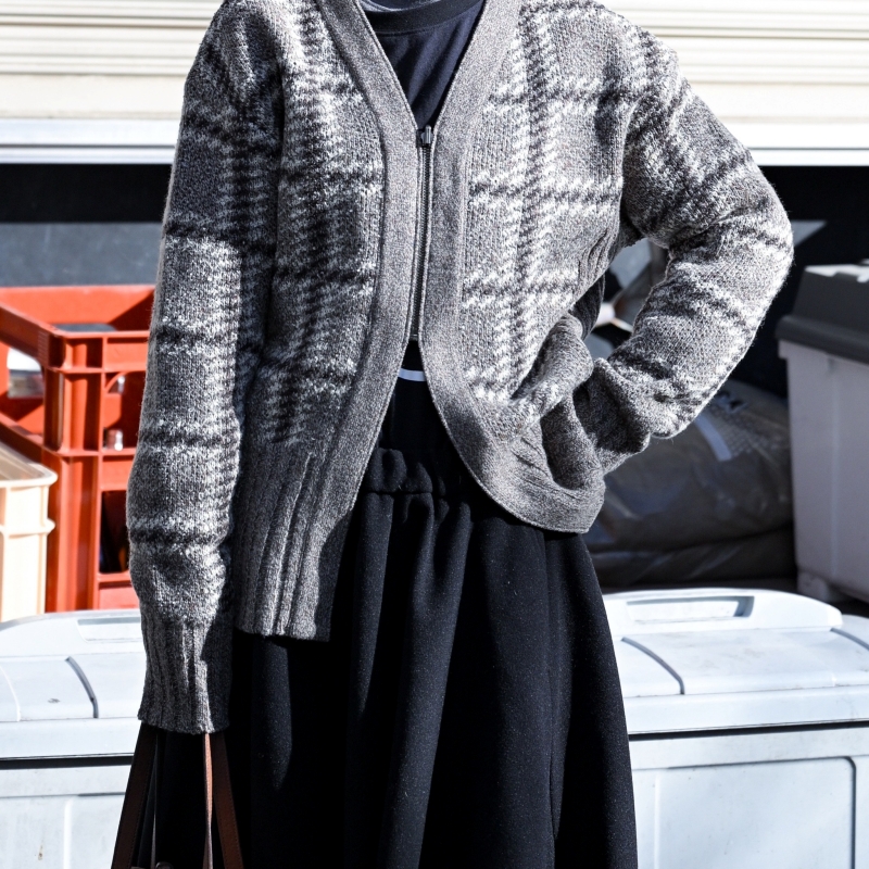 日本ENSW NEPP CHECK DOUBLE FACED ZIP CADIGAN