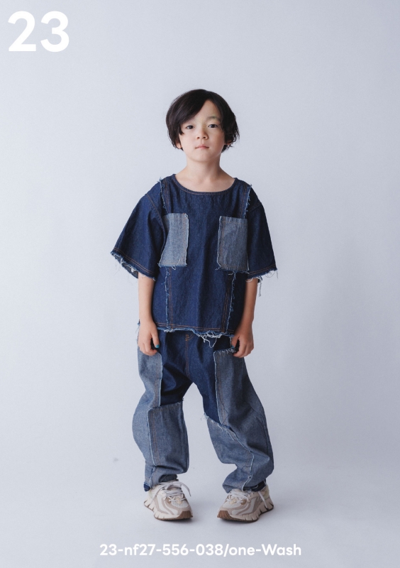 日本伊努伊努 牛仔拼接上衣 2色 大人款