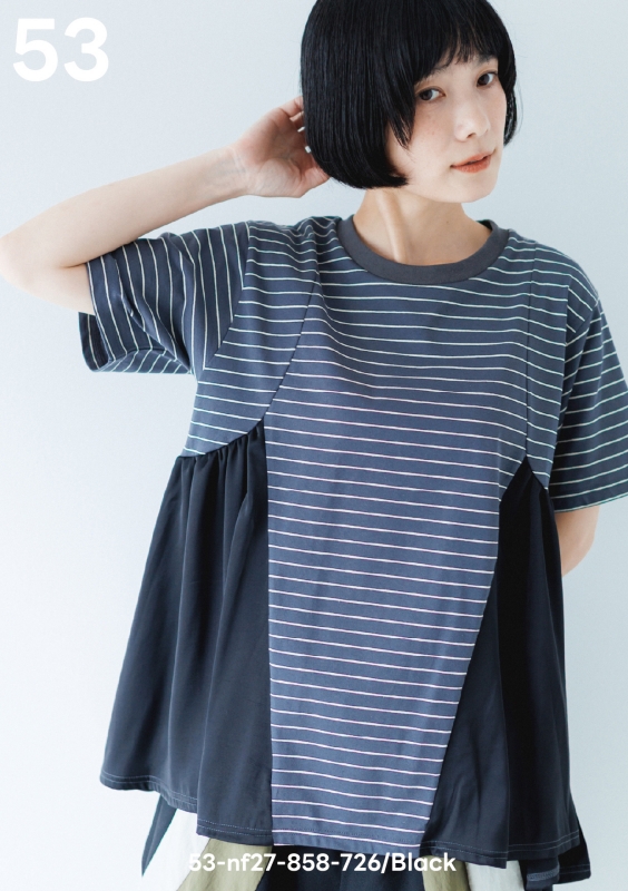 日本伊努伊努 條紋側抓褶上衣 3色 大人款