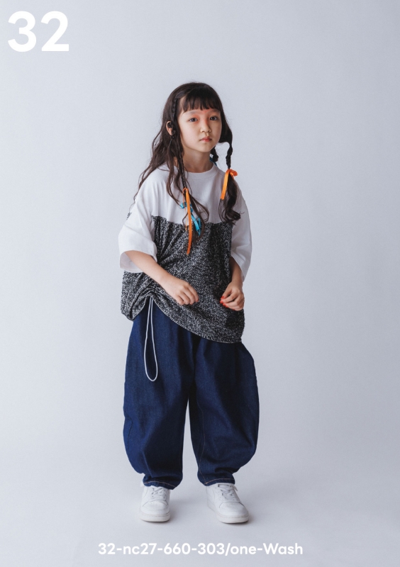 日本伊努伊努 褲口打褶牛仔寬褲 2色 大人款