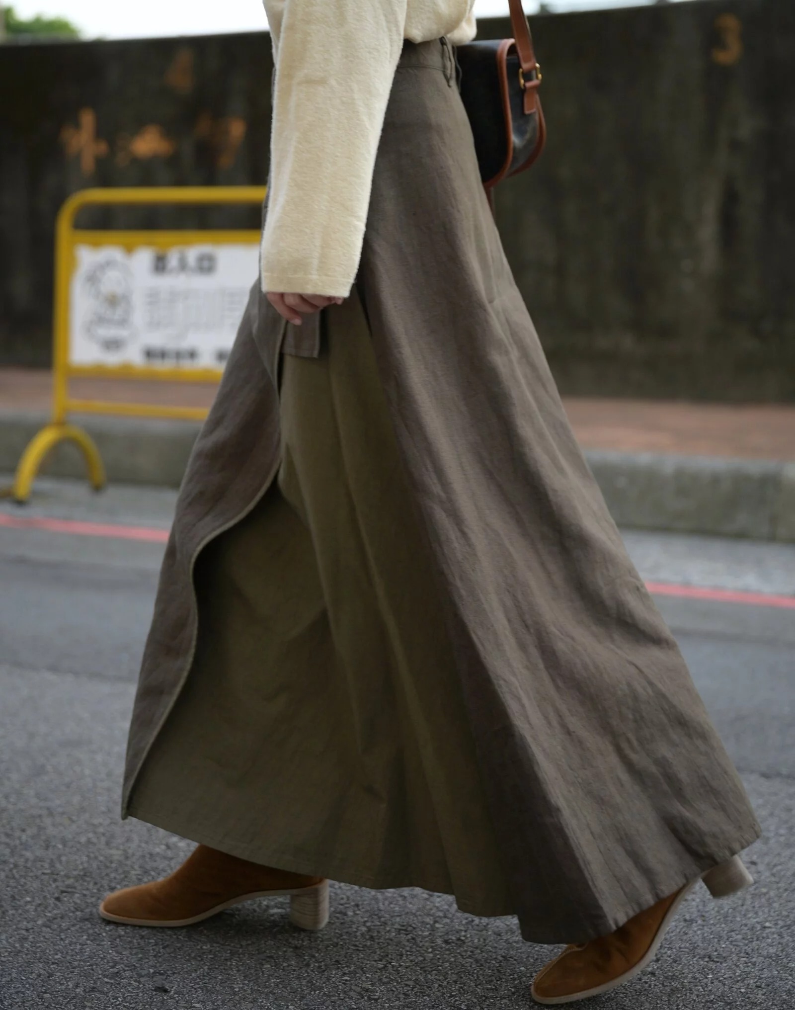 日本奶奶家 棉麻朱子織拚接寬縫裙 四色 size