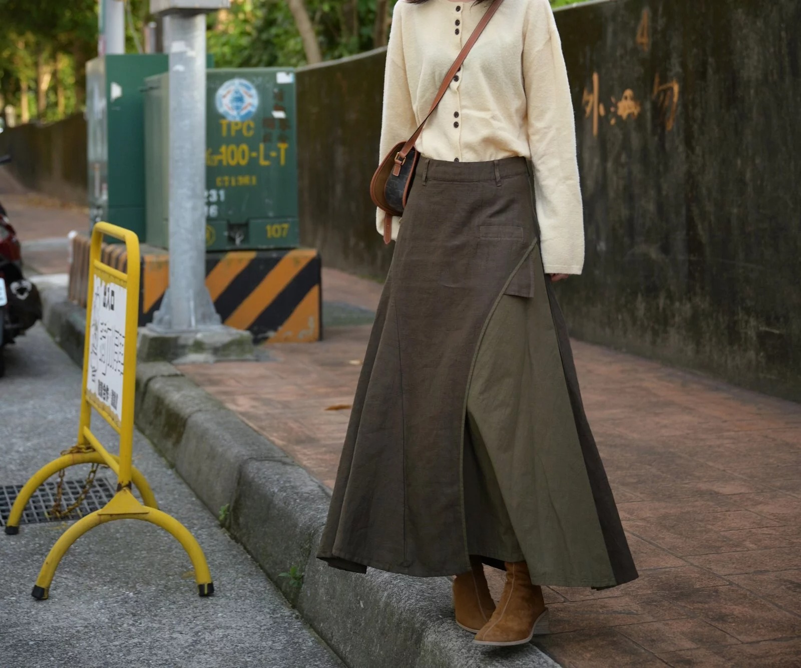 日本奶奶家 棉麻朱子織拚接寬縫裙 四色 size