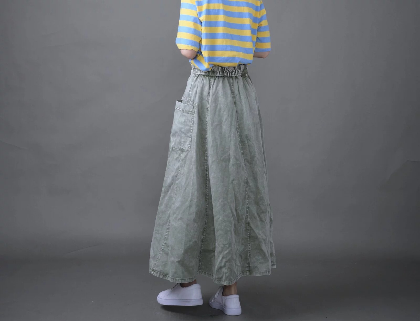 日本品牌 洗舊棉質長裙 三色 size