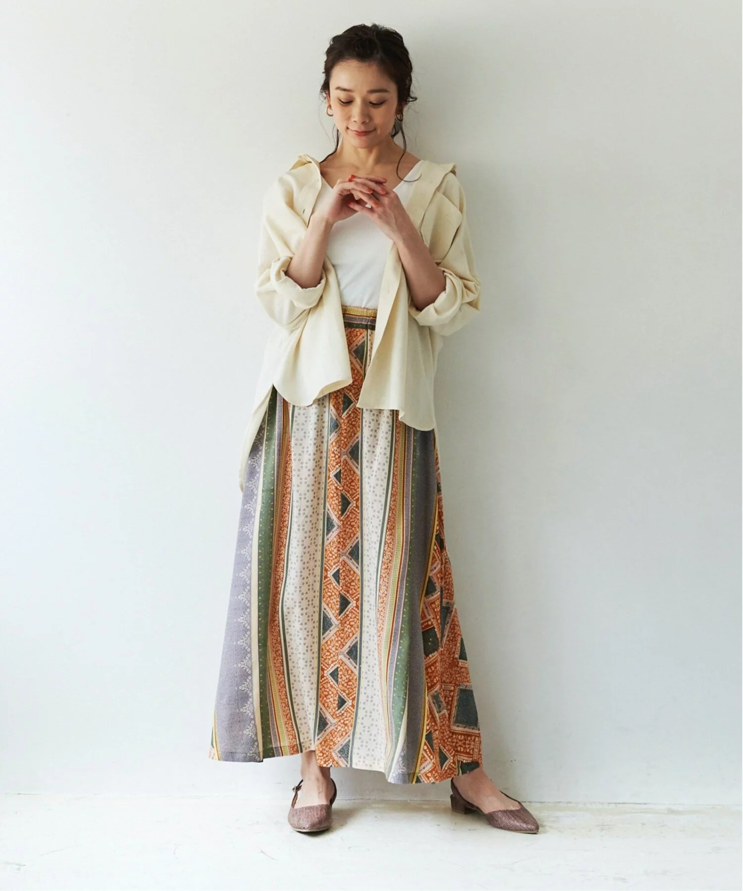 日本品牌 拼布印花直條裙 三色 size