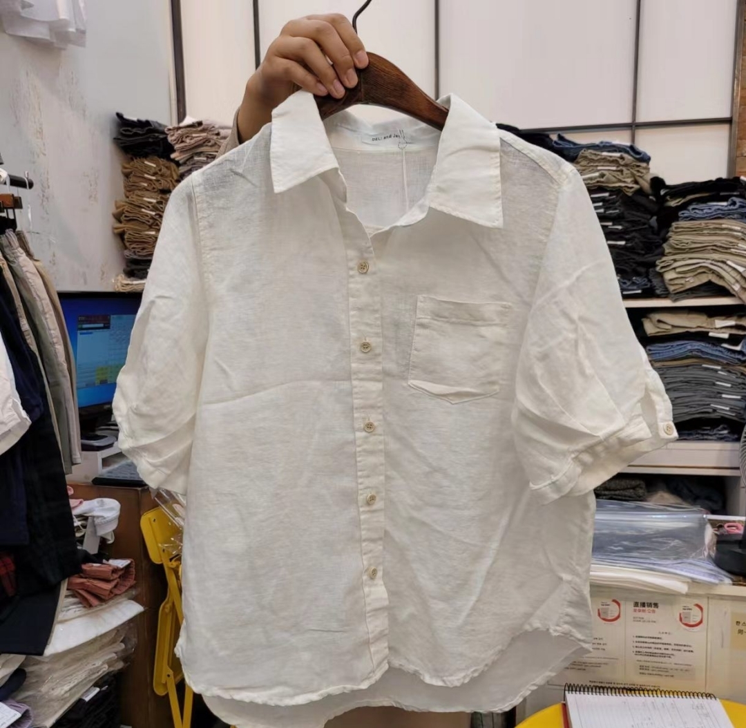 韓 棉麻素色襯衫 2色 size