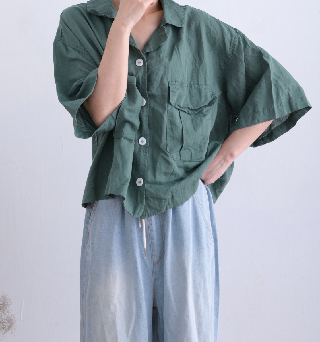 韓 大口袋棉麻襯衫 2色 size