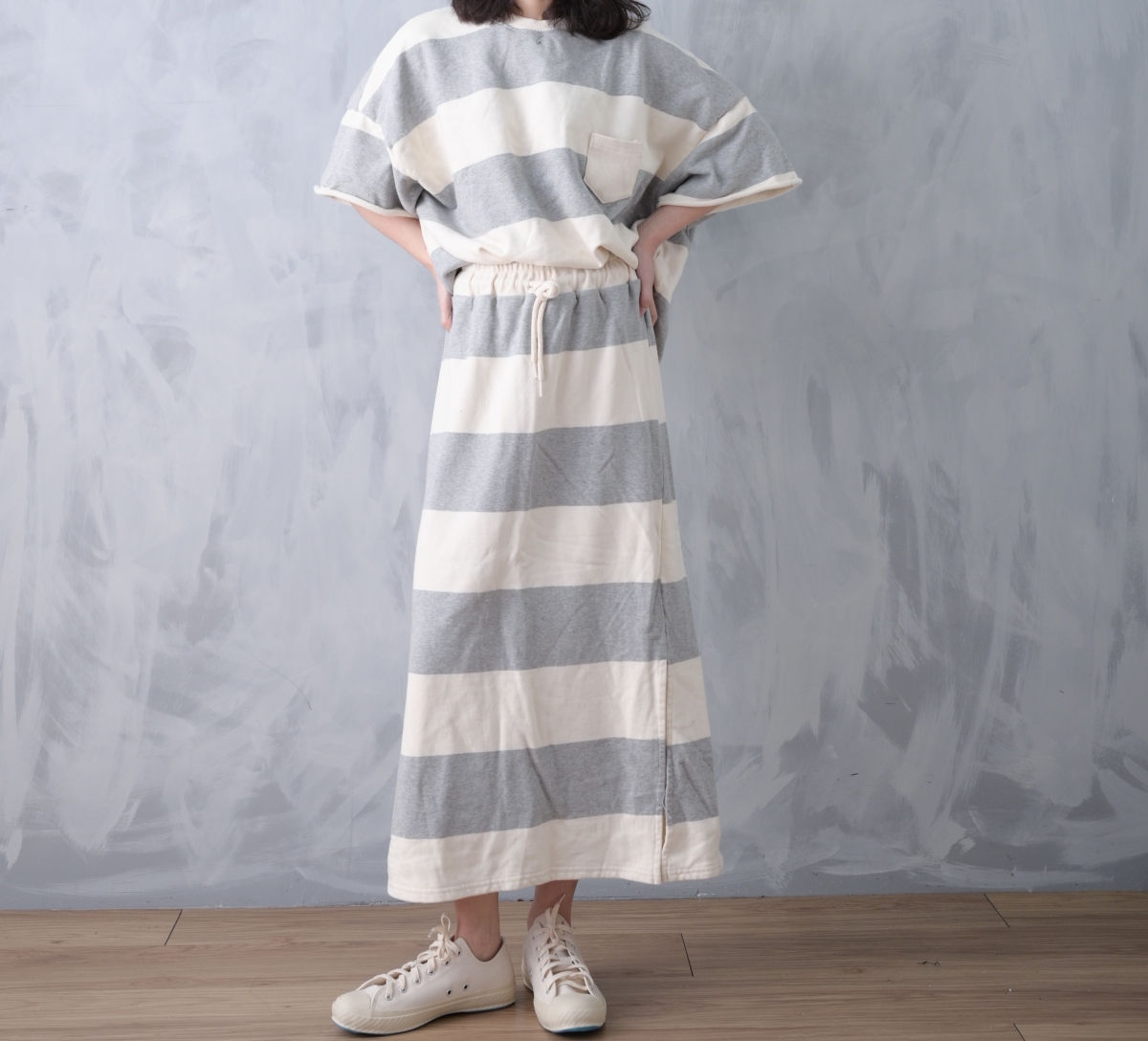韓 粗條紋棉裙 2色 size
