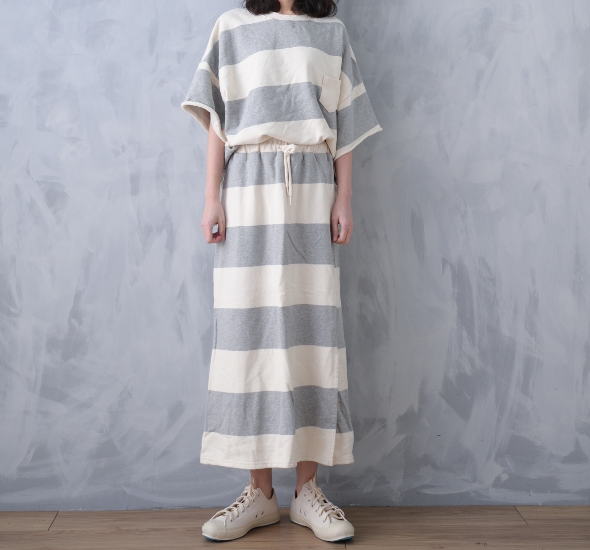 韓 粗條紋棉裙 2色 size