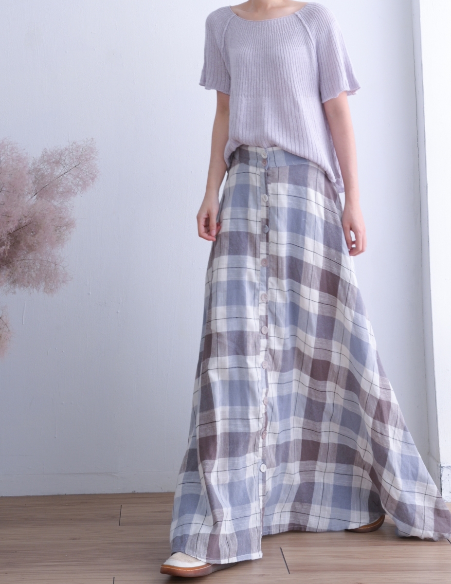韓 格紋排釦長裙 2色 size
