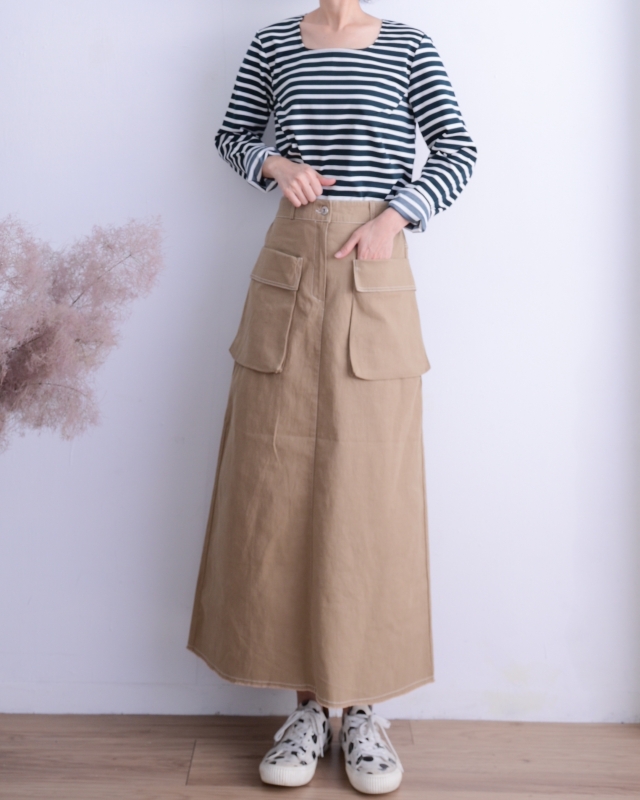 韓 前大口袋長裙 2色 size