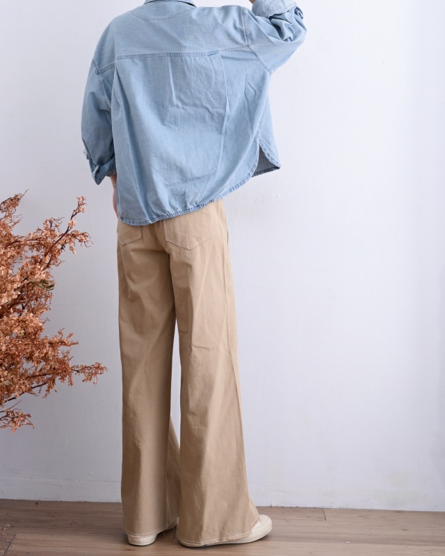 韓 單口袋短版牛仔襯衫 size