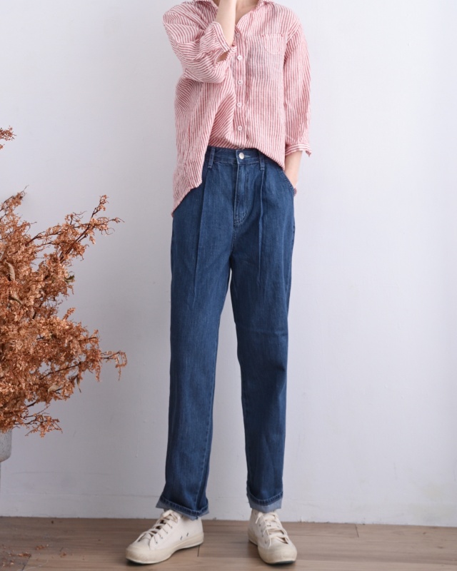 韓 棉麻直條文七分袖襯衫 2色 size