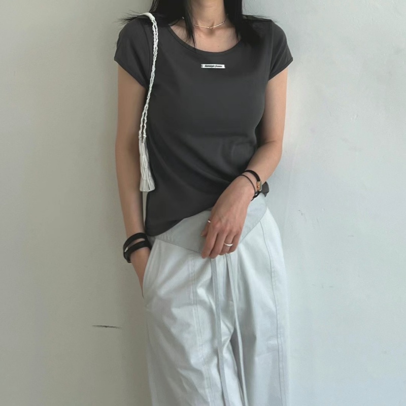 韓  小標圓領素上衣 4色 size