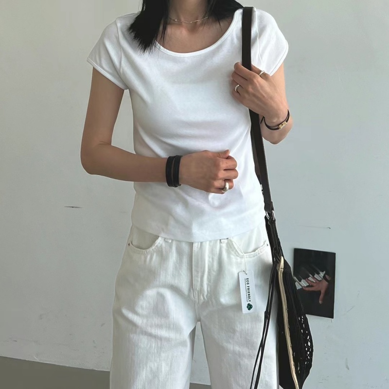 韓  小標圓領素上衣 4色 size