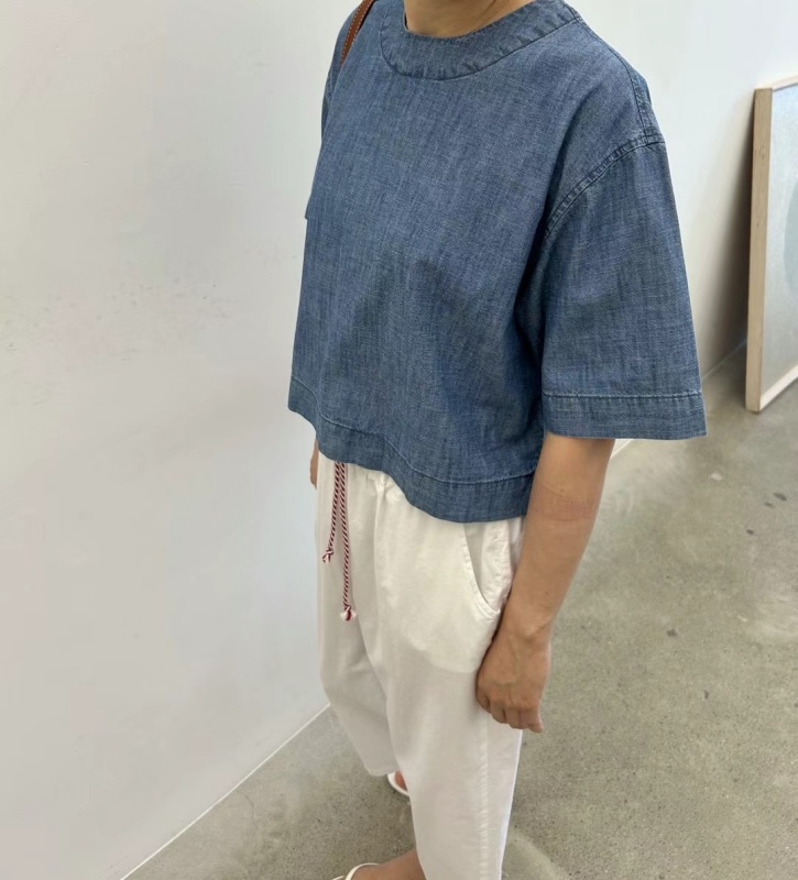 韓 圓領短版牛仔上衣 size