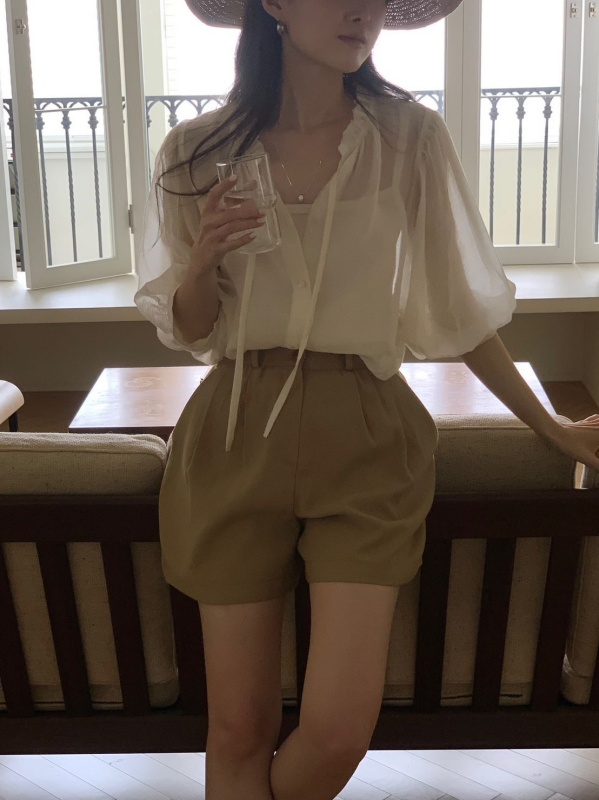 韓 荷葉領綁帶上衣 3色 size