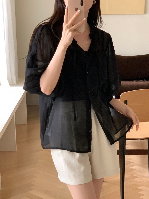 韓 荷葉領綁帶上衣 3色 size