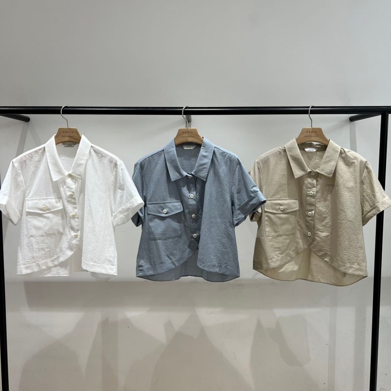 韓 弧度下擺短袖襯衫 3色 size