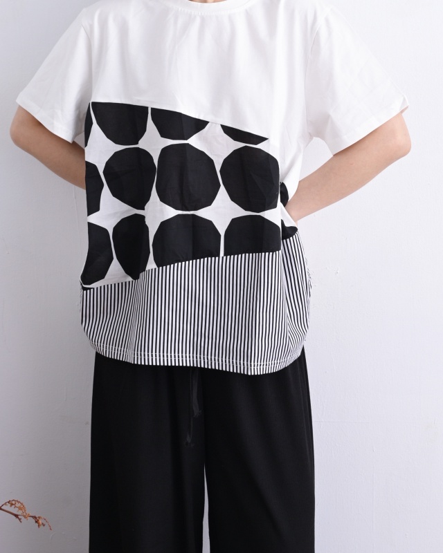 韓 點點拚條上衣 2色 size