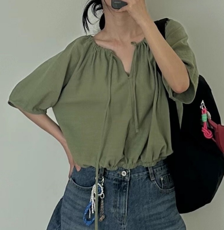 韓 綁帶圓領上衣 3色 size