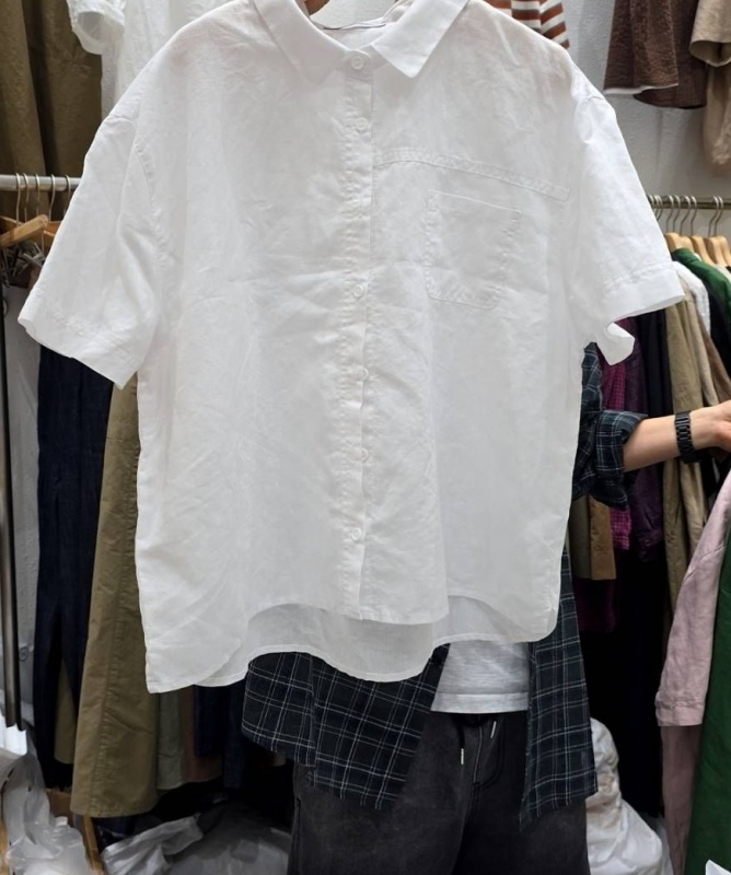 韓 單口袋棉麻襯衫 3色 size