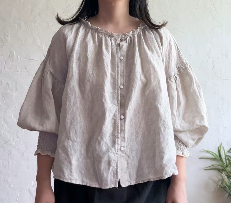 韓 皺皺領小扣上衣 3色 size