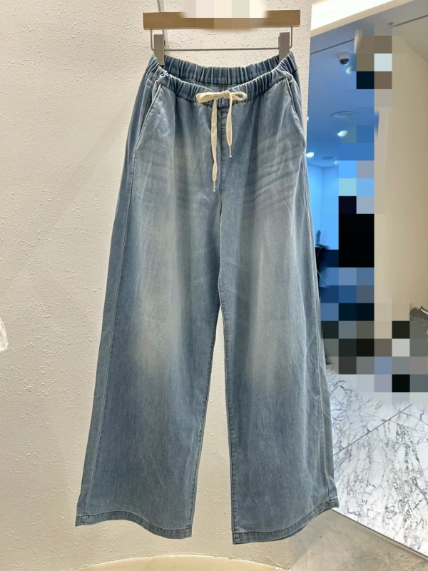 韓 淺刷色綁帶牛仔寬褲 size