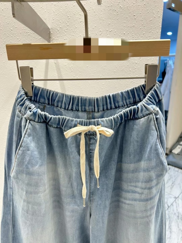 韓 淺刷色綁帶牛仔寬褲 size