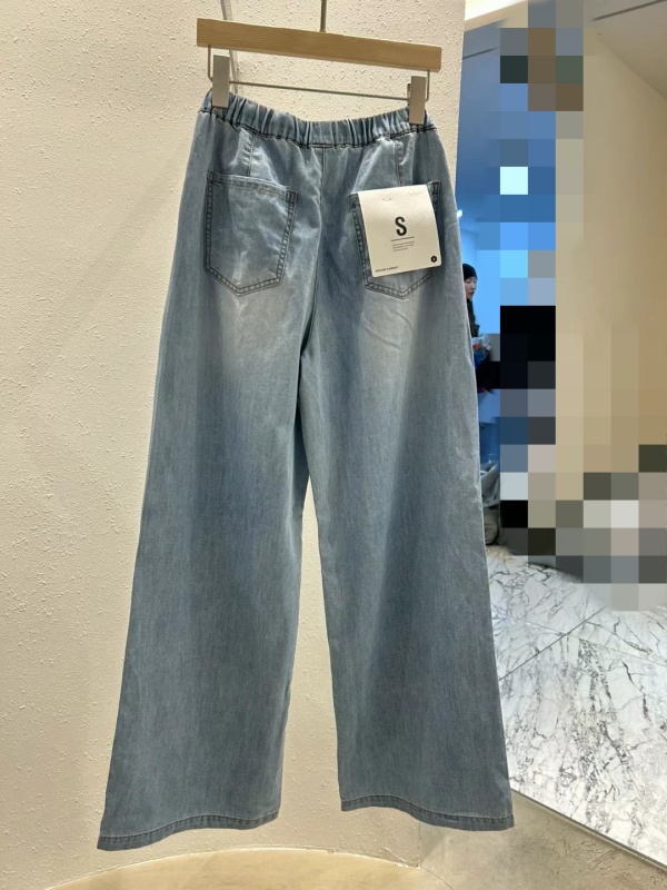 韓 淺刷色綁帶牛仔寬褲 size