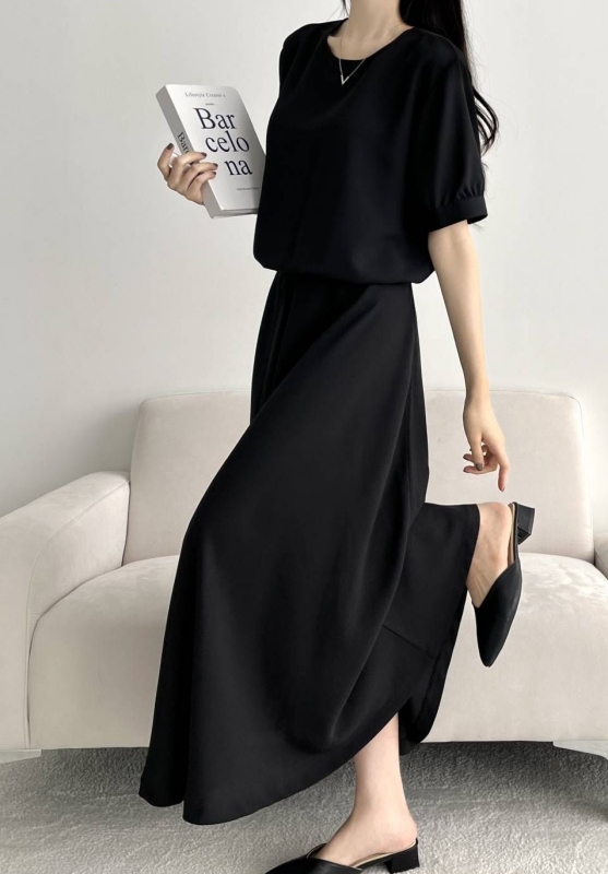 韓 腰織帶素長裙 2色 size