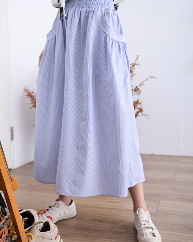 韓 口袋抓褶長裙 3色 size