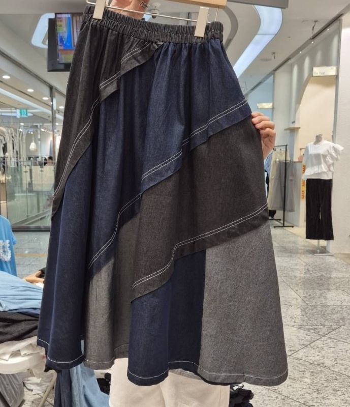 韓 斜拼布牛仔長裙 size