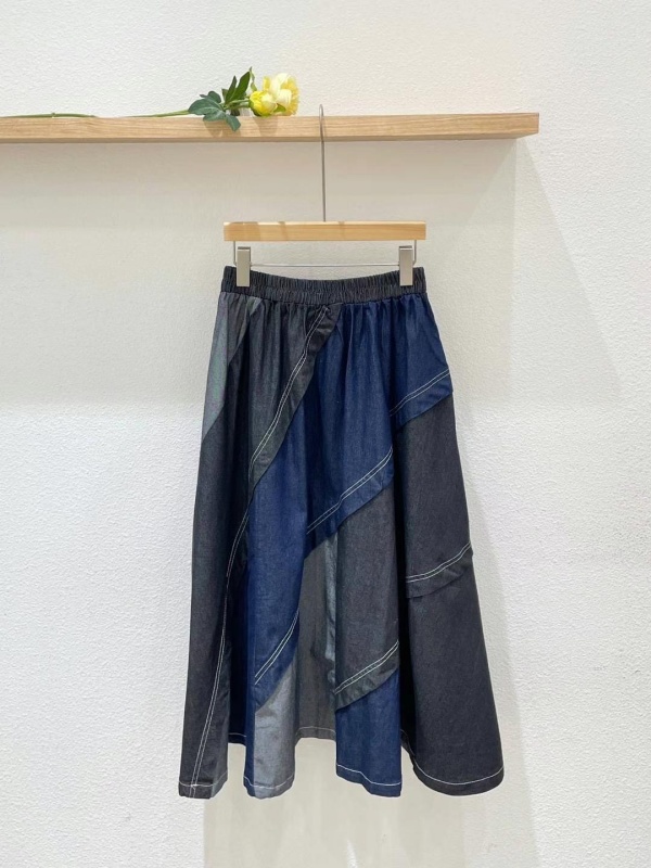 韓 斜拼布牛仔長裙 size