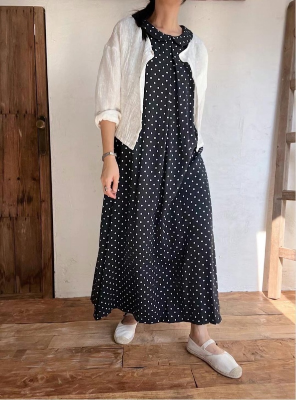 韓 點點小領無袖長洋 2色 size