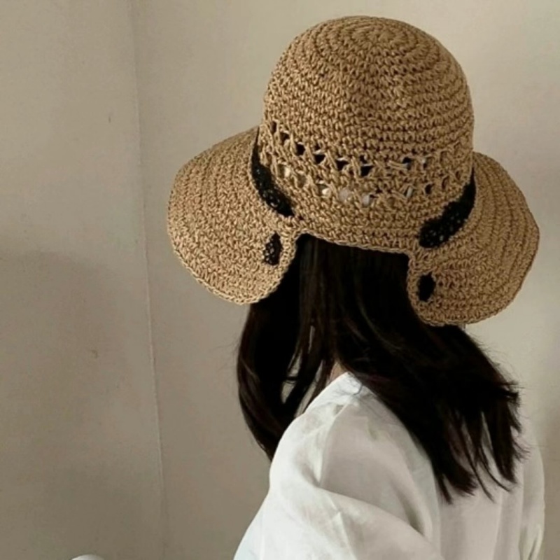 韓 織花帶編織帽 2色