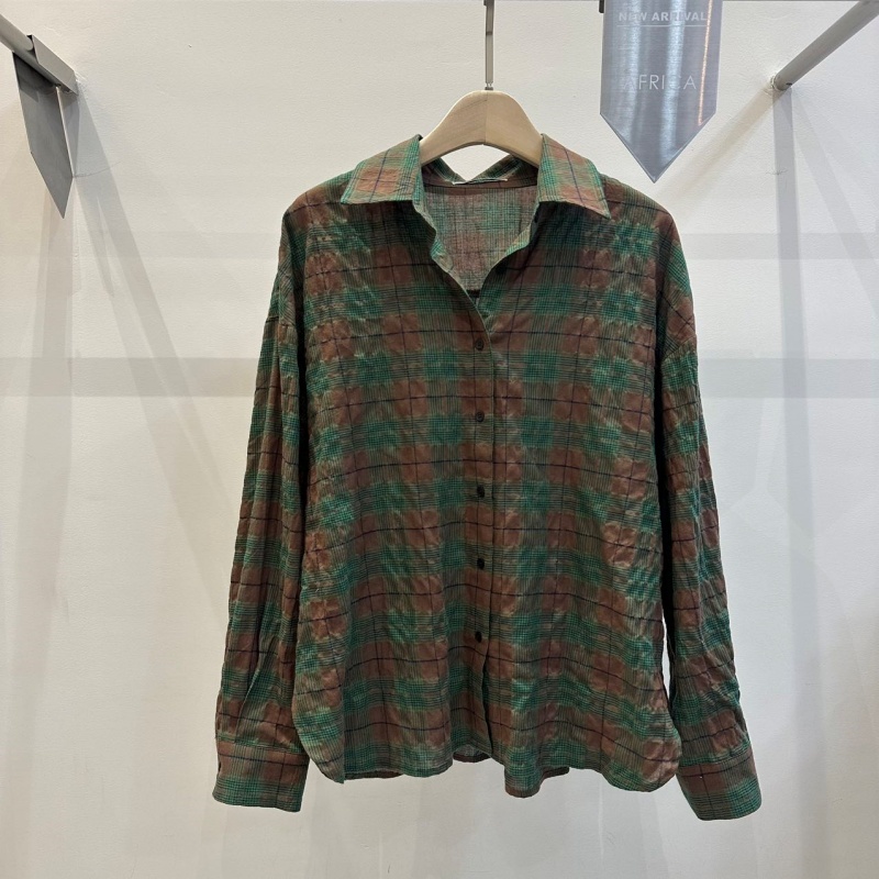 韓 拚色棉質格文襯衫 3色 size