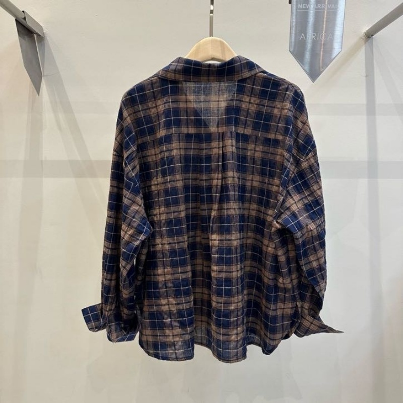 韓 拚色棉質格文襯衫 3色 size