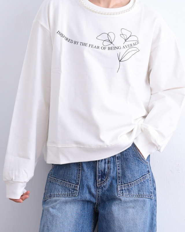 韓 領珍珠花上衣 4色 size