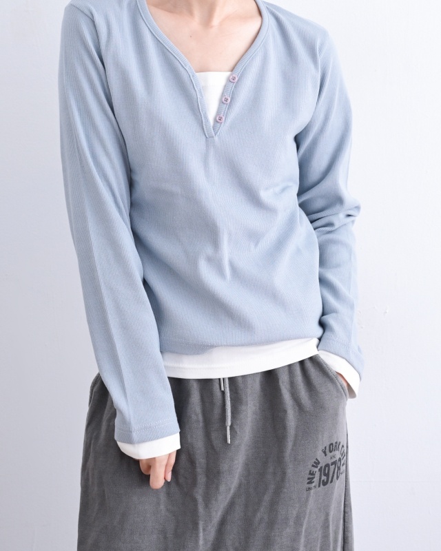 韓 條文假兩件式上衣 3色 size