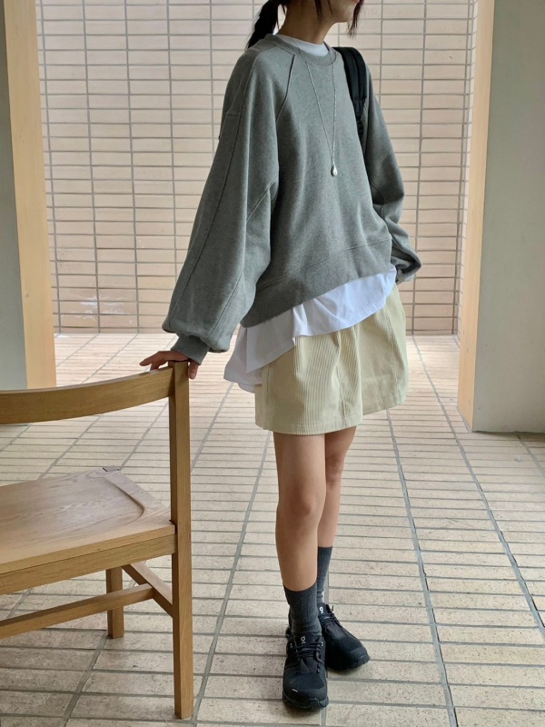 韓 前短後長手袖車線上衣 4色 size