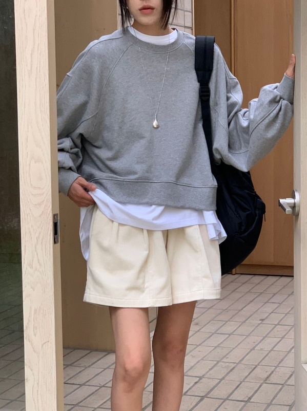 韓 前短後長手袖車線上衣 4色 size