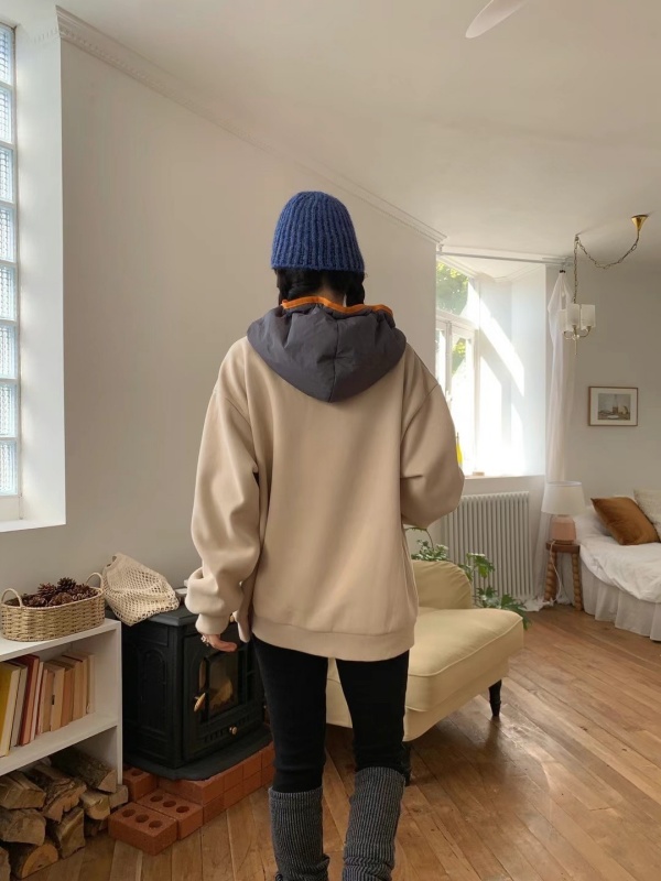 韓 拚色帽連帽上衣 3色 size