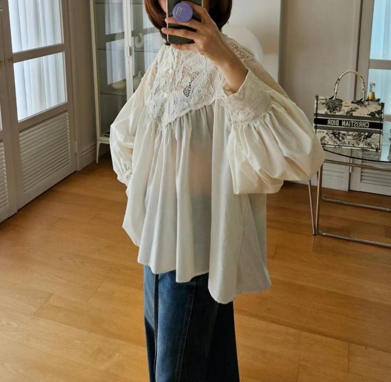 韓 胸織花小釦上衣 2色 size